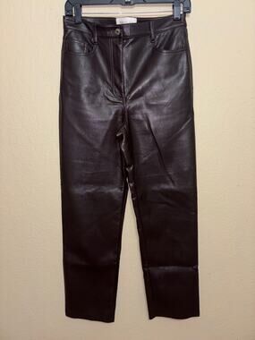 Aritzia Wilfred The Melina Vegan Leather Pants Brown High Rise Straight Leg